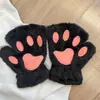 Luvas Garra de Gato Pelúcia Meio Dedo Pata de Urso Luvas sem Dedos Fofas Femininas Veludo Grosso Luvas Halter de Veludo Luvas Quentes de Desenho Animado