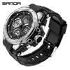 Reloj Estudiante Sanda Pantalla Dual Multifuncional Despertador 2 Zonas Horarias Moda Tendencia Reloj Electrónico Resistente al Agua Luminoso Reloj de Pulsera para Hombres Mujeres