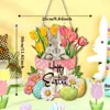 Transfronteiriço 2025 Produto Novo Criativo Flores da Primavera Festa do Coelho Placa de Boas-Vindas para Porta da Frente Placa Decorativa de Madeira de Páscoa