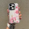Funda de perlas con flor de lirio rosa fresco para iPhone, adecuada para Apple 17, funda anticaídas dos en uno con bordes negros contrastantes