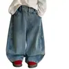 Jeans de pierna ancha para niños estilo coreano de primavera y otoño, ropa para niños y niñas, jeans casuales holgados de retazos de moda estilo coreano