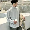 Camiseta básica de algodón puro blanco para hombre, camiseta de manga larga para primavera y otoño, cuello semi-alto, adecuada tanto para llevar por dentro como por fuera, moderna, casual, top versátil
