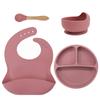 Talheres de silicone para crianças Conjunto de tigela de caracol 5 peças Silicone resistente a quedas Babador Suplementar Comida Garfo Colher Ventosa Placa Transfronteiriça