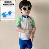Trajes de Baño para Niños 2026 Modelo Nuevo Traje de Baño de Dos Piezas para Niños Manga Corta Bloques de Color Traje de Baño para Bebés Niños Pequeños
