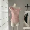 Top de Malha Liso Rosa Nude com Alça Única Lyocell Estilo Coreano