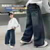 Pantalones para niños, jeans de primavera y otoño, elegantes y a la moda, pantalones casuales holgados de otoño para niños, pantalones de pierna recta, pantalones largos para niños mayores
