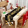 Camino de mesa de invierno transfronterizo para Navidad y Año Nuevo con patrón de muñeco de nieve y Papá Noel, Camino de mesa de lino impreso