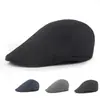 Boina de Inverno Masculina Lã Placa Leve Boné com Aba Cor Sólida Chapéu Primavera e Outono Estilo Coreano Chapéu para Frente Feminino Retrô Britânico Tendência