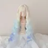Peluca de seda suave para muñeca BJD, cabello largo para vestir, con flequillo, ondulado, rizado y pieza de cabello de color degradado