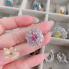 Brilhante Princesa Pó Gem Anel Banhado a Ouro 18K Oito Coração Oito Setas Cor Tesouro Zircon Multi-corte Completo Diamante Anel de Abertura