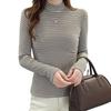 Camiseta Base de Cuello Alto Cálida Rayada de Microfibra Otoño 2026 Manga Larga para Mujer Talla Grande Ajuste Delgado