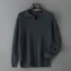 Novo Suéter 100% Lã Pura Outono/Inverno para Homens, Suéter de Tricô com Gola Polo, Suéter de Cashmere Casual para Negócios com Caimento Solto