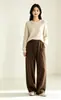 Calça casual feminina com fitas, cintura elástica, cordão, perna reta fluida, corte curvo, versátil, solta e confortável, calça longa para outono e inverno