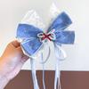 Tiara de Laço em Jeans Princesa Crianças Grampo de Cabelo Menina Pequena Faixa de Cabelo com Pérolas Corda de Cabelo para Meninas Elástico que Não Machuca o Cabelo