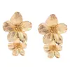 Pendientes de flores de doble capa dorados de gran venta en Europa y América, pendientes elegantes, únicos y modernos para mujer, accesorios sencillos y ligeros de lujo para las orejas.