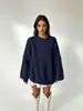 Suéter pullover de punto grueso con cuello redondo, patrón de rombos texturizado, talla grande, corte holgado, color liso, nuevo estilo otoño e invierno 2026, transfronterizo europeo y americano, para mujer
