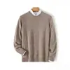 Suéter de Caxemira Outono e Inverno Masculino Gola Redonda Engrossado Jacquard Cor Sólida Suéter Casual de Negócios Camisa de Base Tricotada Top