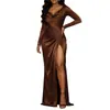 Novedad Otoño 2026 Ropa de Mujer Transfronteriza Estilo Europeo y Americano Vestidos Ajustados Elegantes Color Sólido Vestido con Abertura Francesa