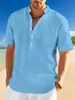 2025 Amazon Transfronterizo Camisa de Manga Corta con Cuello Mao para Hombre Estilo Holgado Casual Camisa Henley Polo para Hombre Transpirable Estilo Delgado