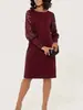 Vestido Primavera e Outono Transfronteiriço 2026 Europeu e Americano Amazon Mais Vendido Gola Redonda Renda Manga Longa Patchwork Slim Fit