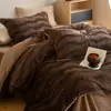 Sensación de Gato Peludo Piel Sintética de Conejo Terciopelo de Leche Juego de Cuatro Piezas Otoño e Invierno Espesor Calidez Funda de Edredón de Franela Sábana Plana Sábana Ajustable Ropa de Cama