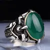Europa e Estados Unidos jóias transfronteiriças retro esmeralda natural velha escultura em prata totem anel masculino anel anel