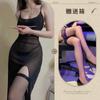 Night Tingxiang Lingerie Sexy Saia Suspensa de Renda Transparente Tentação Fenda Longa Conjunto de Pijama Transparente 958