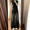 Jeans Anchos Estilo Americano Gris Oscuro para Mujer Otoño 2026 Nuevo Sueltos de Cintura Alta Sueltos Adelgazantes Tallas Grandes Pantalones de Pata de Elefante