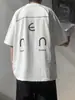Camiseta de Manga Corta con Empalme de Línea Hasselblad para Hombre, Tops de Pareja Deportivos de Calle Americanos de Verano, Camiseta Holgada Transpirable con Cuello Redondo
