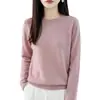 Suéter casual de punto minimalista sin costuras de una sola línea color albaricoque para mujer, de manga larga, cuello redondo, top de capa base