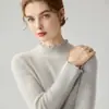 Camisa base feminina de outono e inverno com gola alta e barra franzida para comércio exterior transfronteiriço, top estiloso de manga longa slim fit, suéter premium