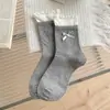 Calcetines con Volantes y Lazo Estilo Coreano para Mujer, Calcetines Holgados Color Crema Estilo Ballet para Chica JK Japonesa, Algodón