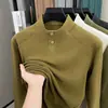 Direto do fabricante: Camiseta masculina de manga longa Outono/Inverno, gola alta, base forrada de fleece, novo estilo versátil para homens jovens e de meia-idade