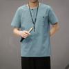2024 verão chinês estilo tang terno roupas zen algodão e linho manga curta antiga camisa pullover de cor sólida para homens