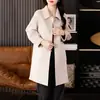 Casaco de Lã Novo Estilo para Mulheres com Gola Boneca, Casaco de Lã Simples e Elegante dos Dois Lados, Cardigã Solto de Comprimento Médio