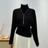 Popular Suéter de Punto Estilo Coreano con Cuello Alto y Diseño de Pliegues Laterales para Mujer en Otoño e Invierno con Tops Elegantes que Adelgazan la Cintura para Mujer