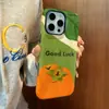 Laranja da Sorte Desenho Animado Lindo Protetor de Lente para Apple 17 Pro Max, Cobertura Total para iPhone 16 Pro, 2 em 1 para iPhone 15