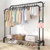Simple Perchero de Ropa de Doble Barra de Pie Perchero de Ropa y Sombreros para el Hogar Perchero para Colgar Ropa de Dormitorio Perchero de Almacenamiento de Ropa para Balcón