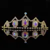 Diadema corona de cristal de vidrio de colores diadema de corona de cumpleaños para niña accesorios de tocado de boda europeos y americanos