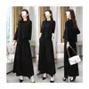 Novo conjunto de calças pantalona para outono inicial para mulheres, que rejuvenesce, cobre a barriga, emagrece, moderno, casual, conjunto de duas peças de culottes com temperamento, cinza