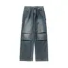 Jeans Largos Estilo Americano Retro Masculino Design de Senso 2025 Primavera e Outono Marca de Moda Lavado Roupa de Trabalho Calças de Perna Larga Perna Reta
