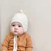 Sombrero de punto con cordones de lana versátil estilo coreano para otoño e invierno para bebé, niño y niña, sombrero casual con protección para las orejas, multicolor