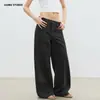 Pantalones de Trabajo JIAMU Acolchados Plegados 3D para Hombres y Mujeres Otoño Invierno Gris Oscuro Sueltos Rectos Pierna Ancha Pantalones Largos Versátiles