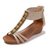 Nuevas Sandalias de Cuña Retro Transfronterizas de Amazon para Mujer 2026, Zapatos Romanos Bohemios con Cremallera Trasera y Punta Abierta para Vacaciones