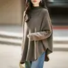 26 Otoño Invierno Nuevo Cuello Alto 100% Lana Tejido Chal Capa Suéter para Mujer Holgado Top Pulóver Perezoso Casual