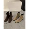 Botines de gamuza con plataforma estilo coreano para mujer, nueva colección otoño/invierno 2025, color café, botines cortos ajustados
