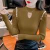 Otoño e Invierno Nuevo Perla para Uñas Máquina de Cuentas Colgante para Clavícula Manga de Burbuja Base de Punto Camiseta Suéter Prenda Interior Moda para Mujer