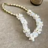 Juego de joyería de collar y aretes de flor con cuentas ovaladas de acrílico, accesorios estilo vacaciones dulces de dopamina de verano