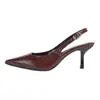 Sandálias de Salto Alto Europeias e Americanas com Costas Abertas para Mulheres, Moda Transfronteiriça para Comércio Exterior, Sapatos Elegantes e Confortáveis com Bico Fino e Salto Agulha com Tira Única