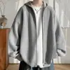 Chaqueta de punto con capucha y doble cremallera, de alta calidad, para otoño e invierno, 800g, cárdigan suéter talla grande, disponible en negro y gris
